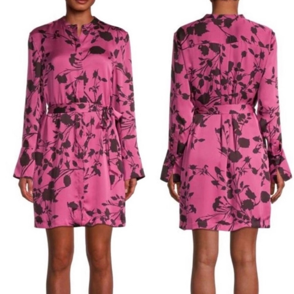 Equipment Pink and Black Floral Dress w/Pockets Sz L